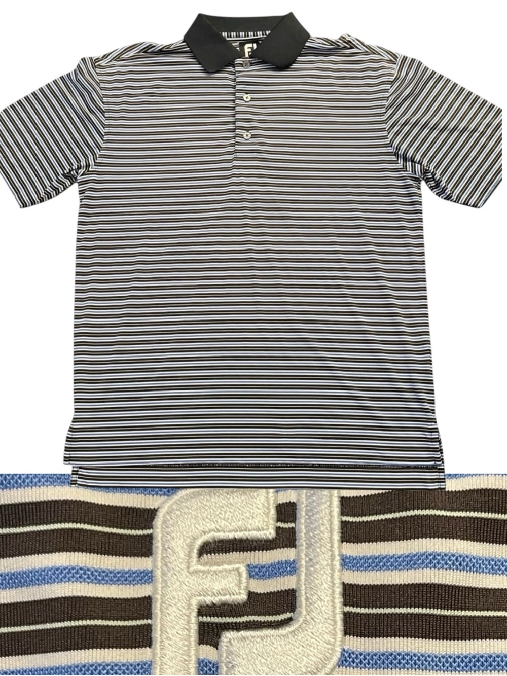 FootJoy Black/Blue/White Stripe Golf Polo Shirt (M)